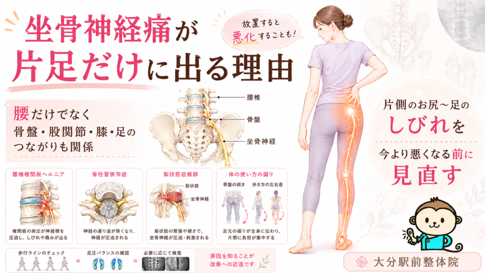 坐骨神経痛が片足だけに出る原因｜お尻～足のしびれの理由