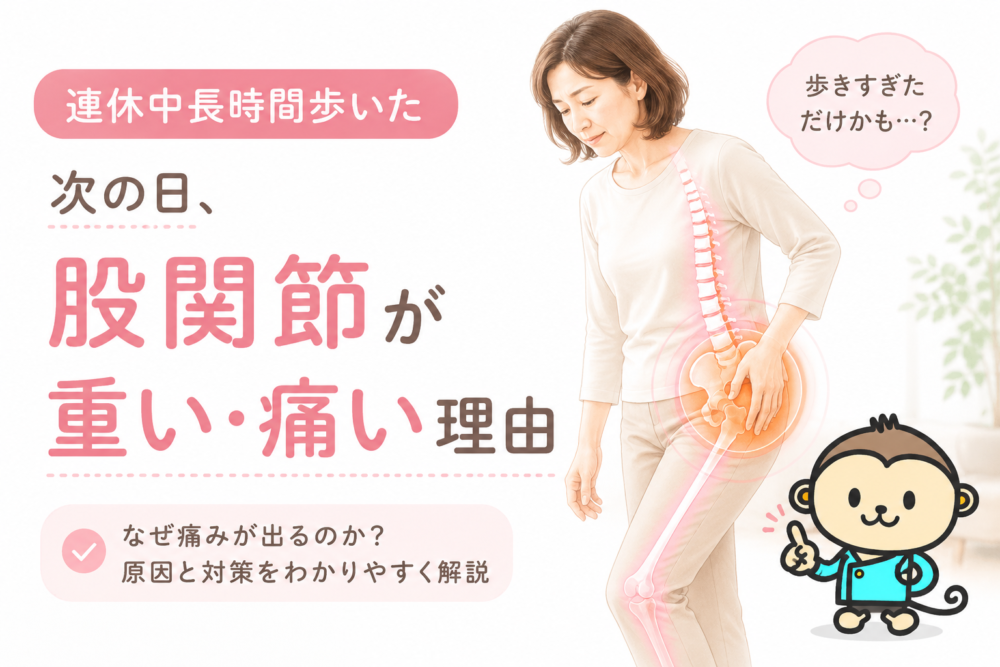 連休中長時間歩いた次の日、股関節が重い・痛い理由について