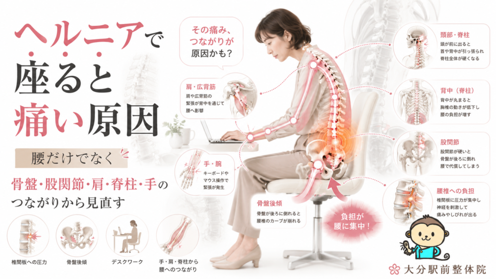 ヘルニアで座ると腰が痛い原因｜体の繋がりからみる腰の負担
