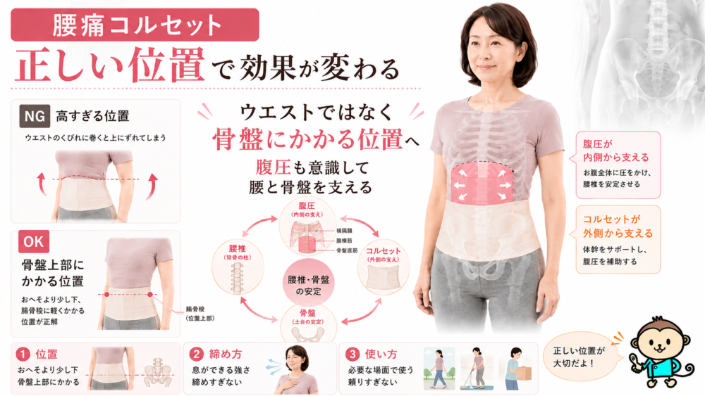 腰痛コルセットの正しい位置とは？効果を高める付け方と腹圧との関係