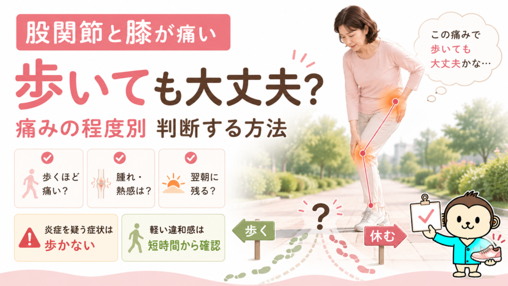 股関節と膝が痛いとき、歩いても大丈夫？痛みの程度別に判断する方法