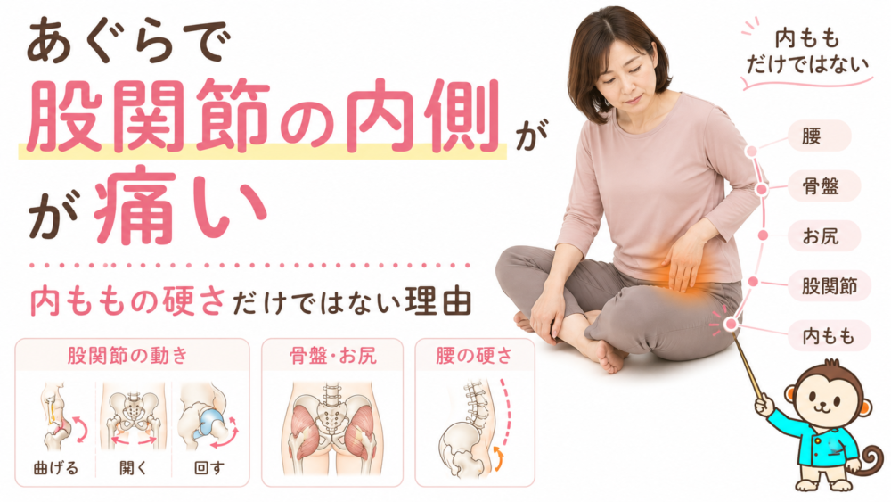 あぐらをかくと股関節の内側が痛い原因｜内ももの硬さだけではない理由