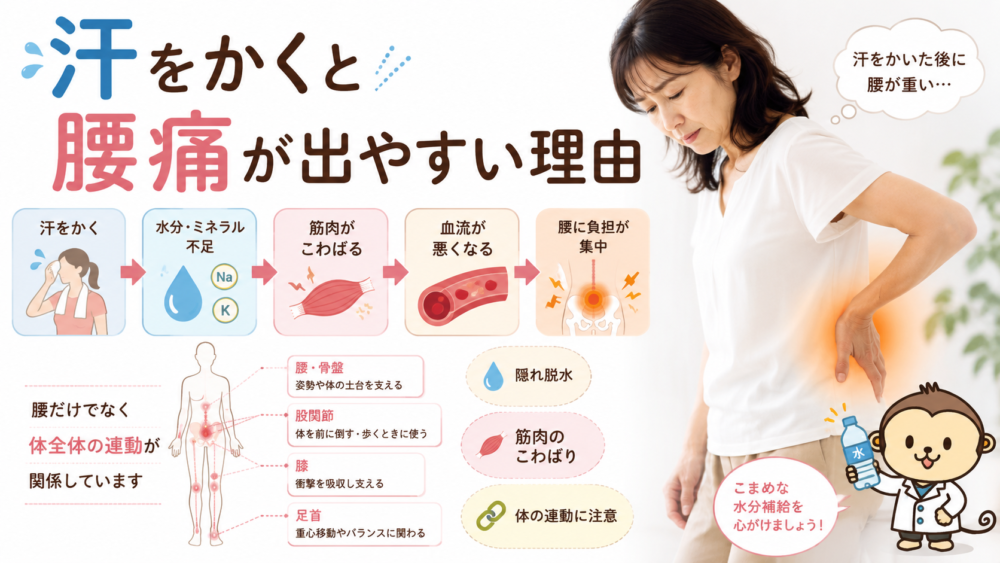 汗をかくと腰痛が出やすい理由｜水分不足と体の連動に注意