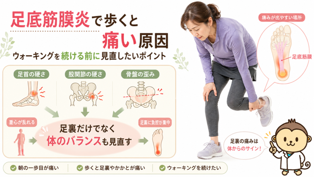 足底筋膜炎で歩くと痛い原因｜ウォーキングを続ける前に見直したいポイント