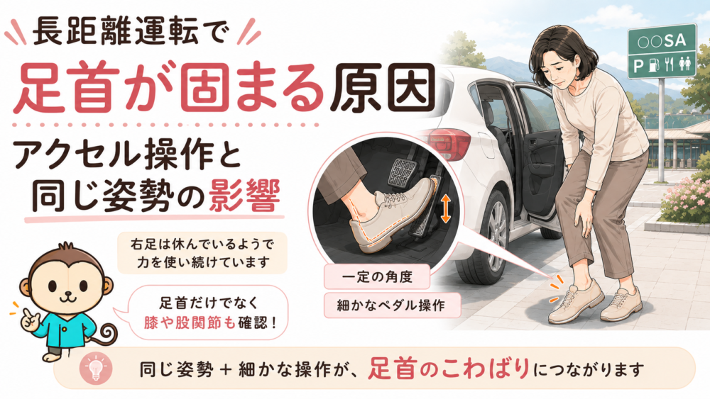 長距離運転で足首が固まる原因｜アクセル操作と同じ姿勢の影響